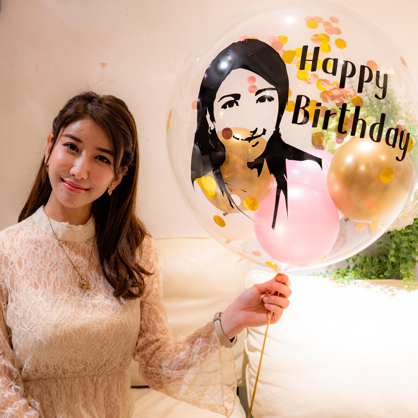 お誕生日や結婚式のサプライズに似顔絵バルーン！【クリア